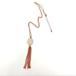 Rose Gold Flower Enamel Tassel Pendant Necklace
